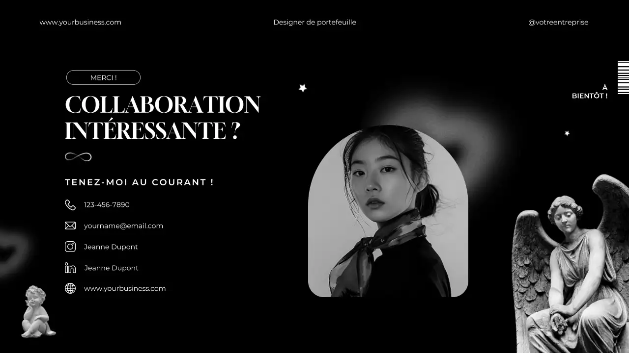 Portfolio de graphistes noir et blanc, minimaliste et élégant