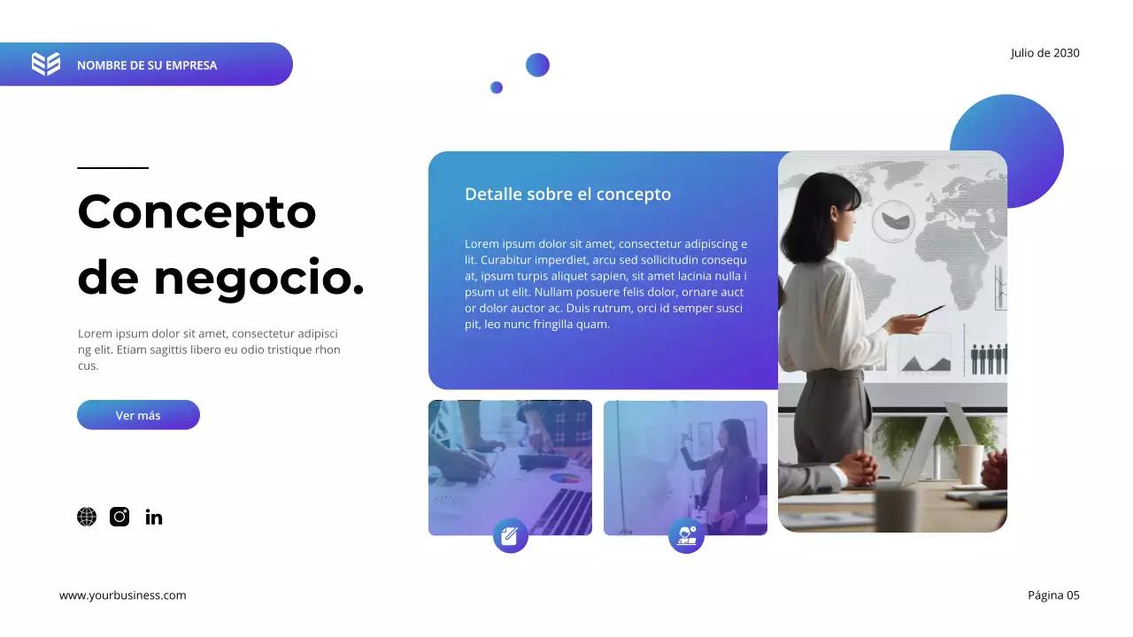 Plan de negocio moderno en morado y azul