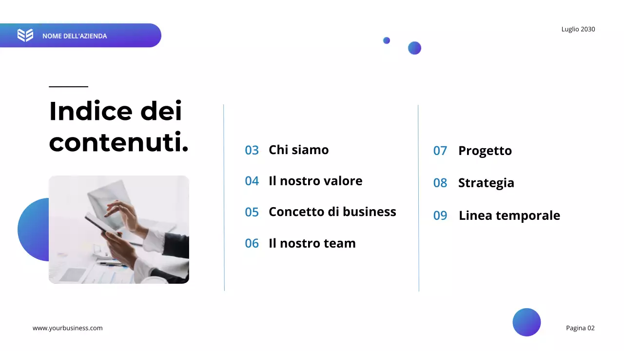 Piano aziendale moderno viola e blu