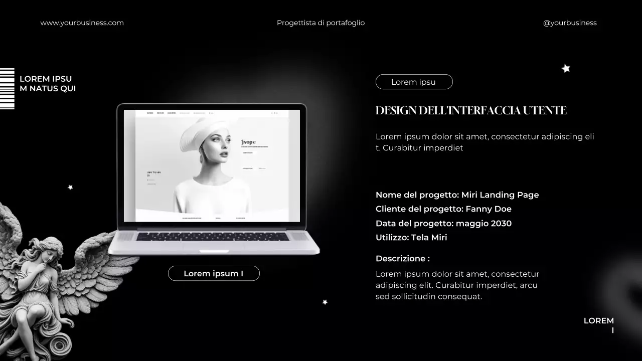 Portafoglio del designer grafico elegante e minimale in bianco e nero