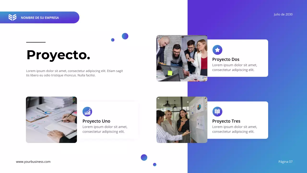 Plan de negocio moderno en morado y azul