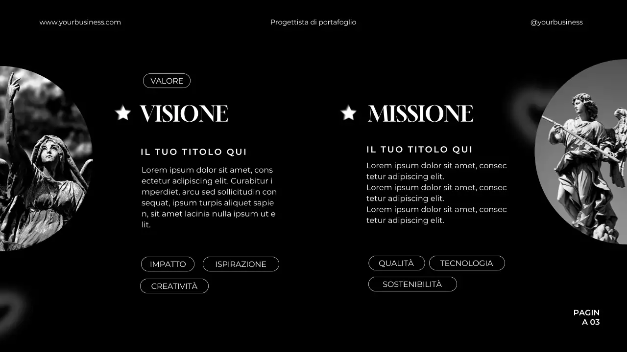 Portafoglio del designer grafico elegante e minimale in bianco e nero