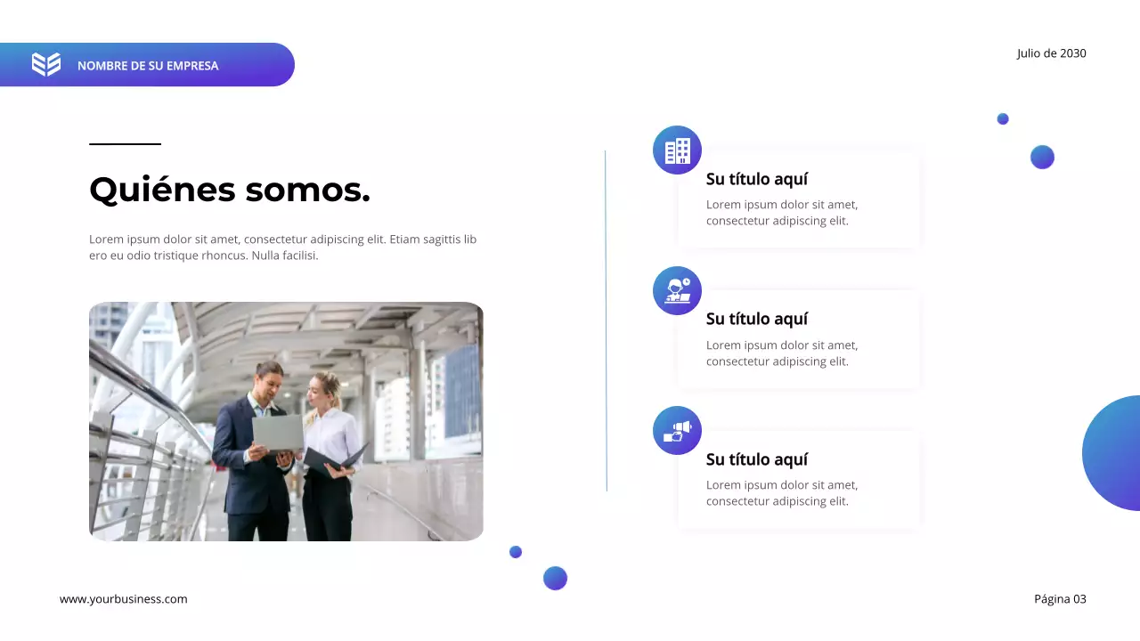 Plan de negocio moderno en morado y azul