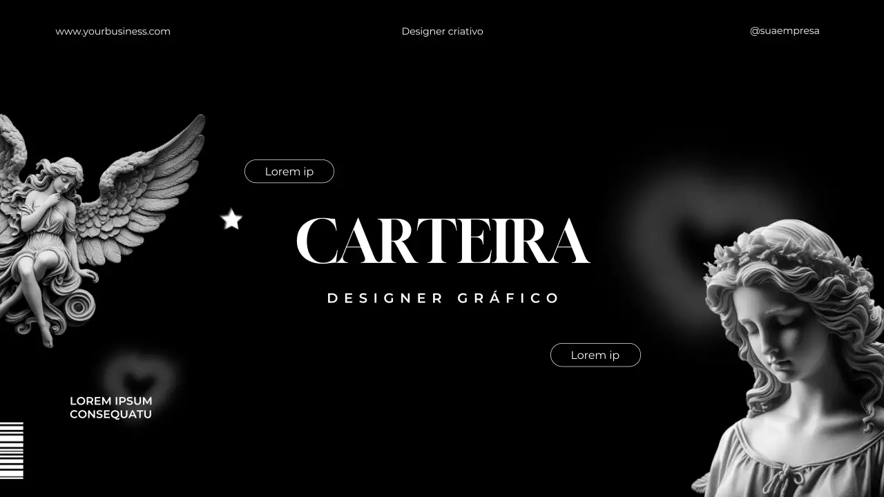Portfólio de designer gráfico minimalista e elegante a preto e branco