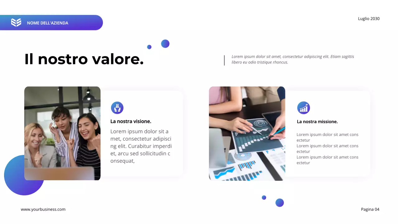 Piano aziendale moderno viola e blu