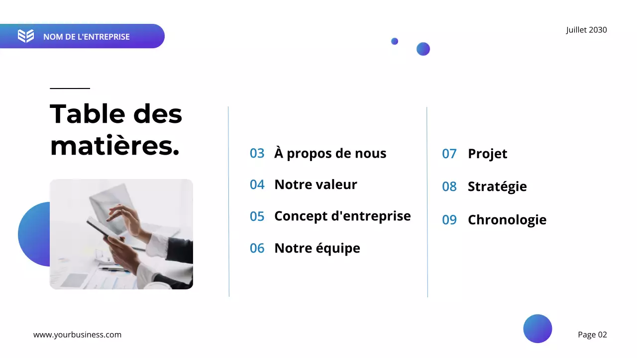 Plan d'affaires moderne violet et bleu