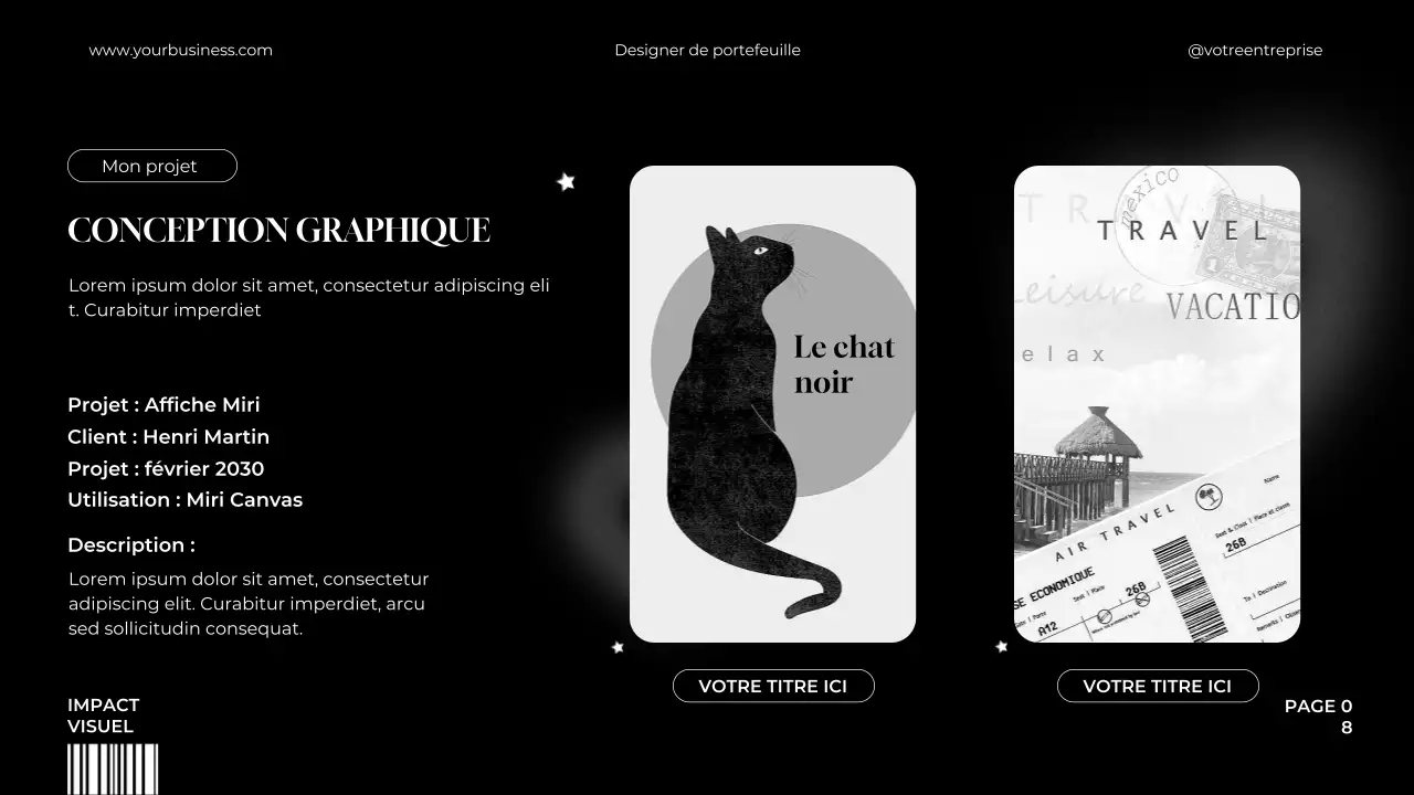 Portfolio de graphistes noir et blanc, minimaliste et élégant