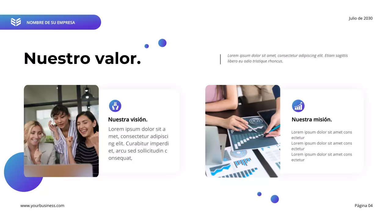 Plan de negocio moderno en morado y azul