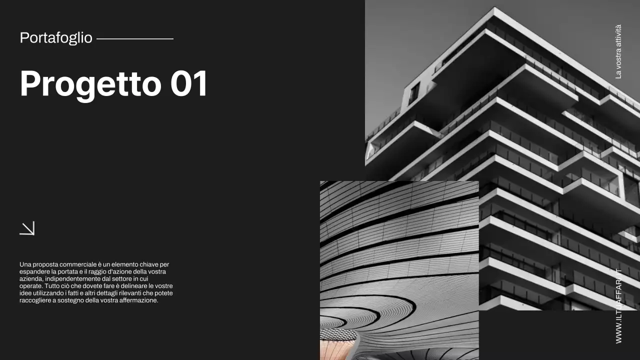 Proposta di progetto commerciale minimale in nero e avorio