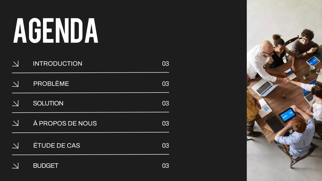 Proposition de projet d'entreprise minimale en noir et ivoire