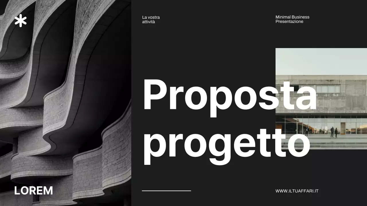 Proposta di progetto commerciale minimale in nero e avorio