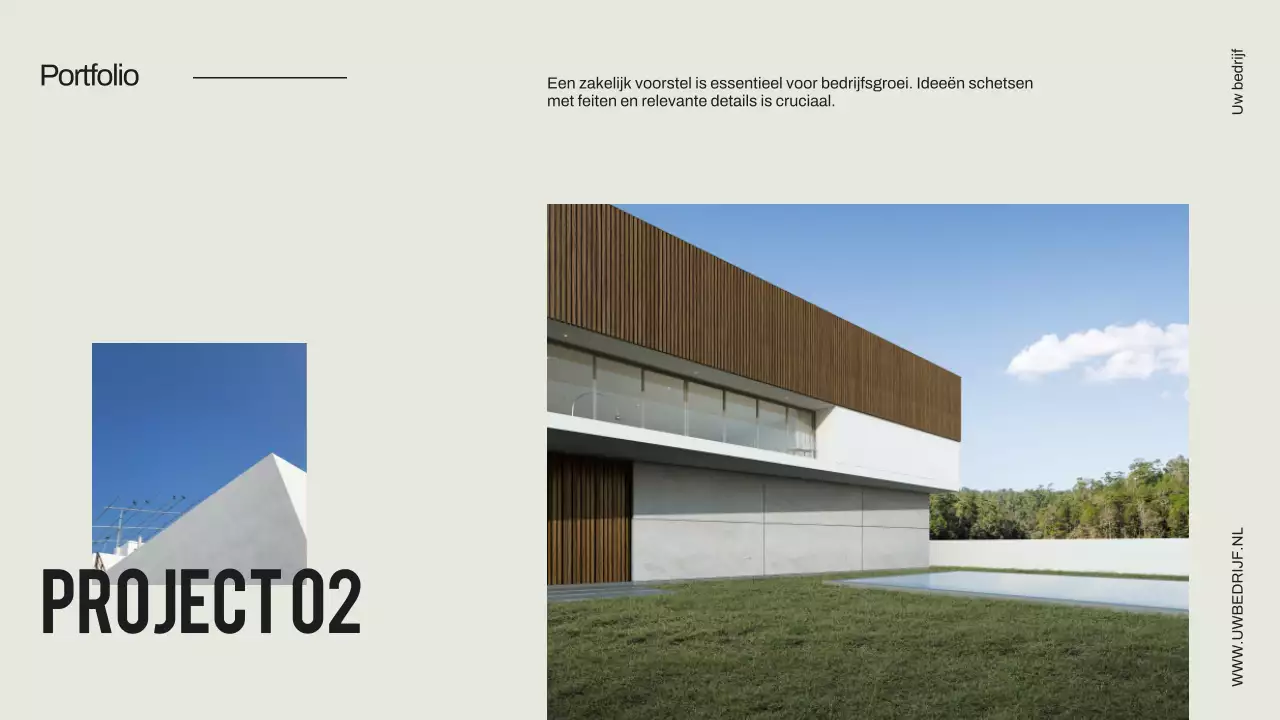 Minimalistisch zakelijk projectvoorstel in zwart en ivoor