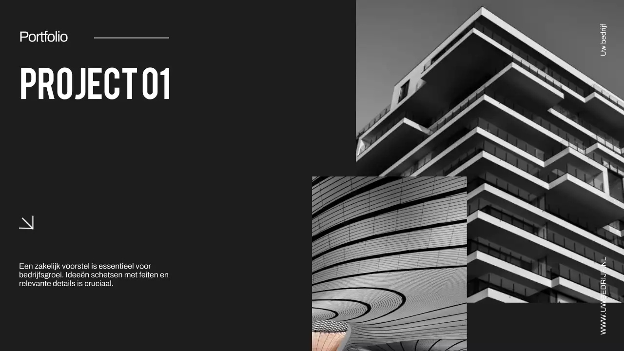 Minimalistisch zakelijk projectvoorstel in zwart en ivoor