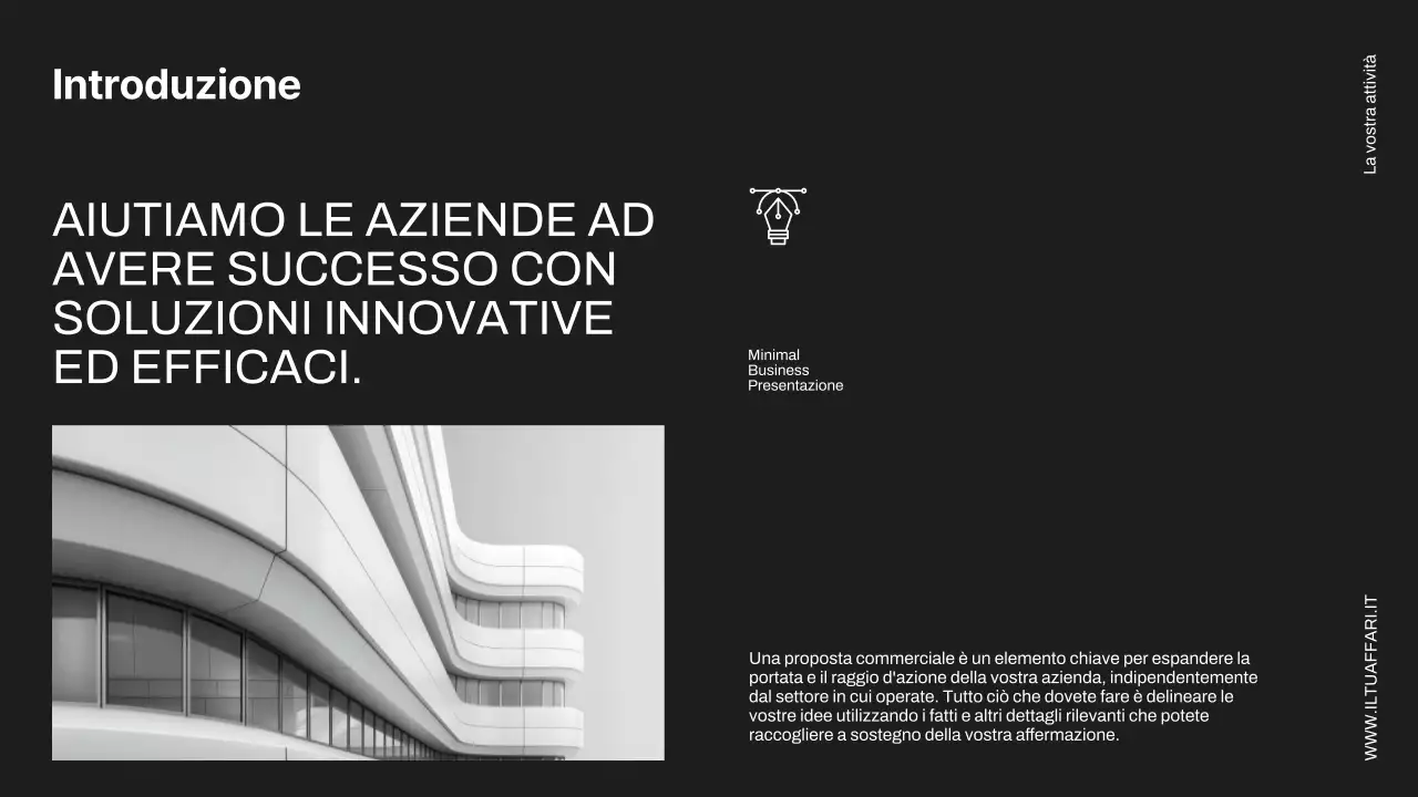 Proposta di progetto commerciale minimale in nero e avorio