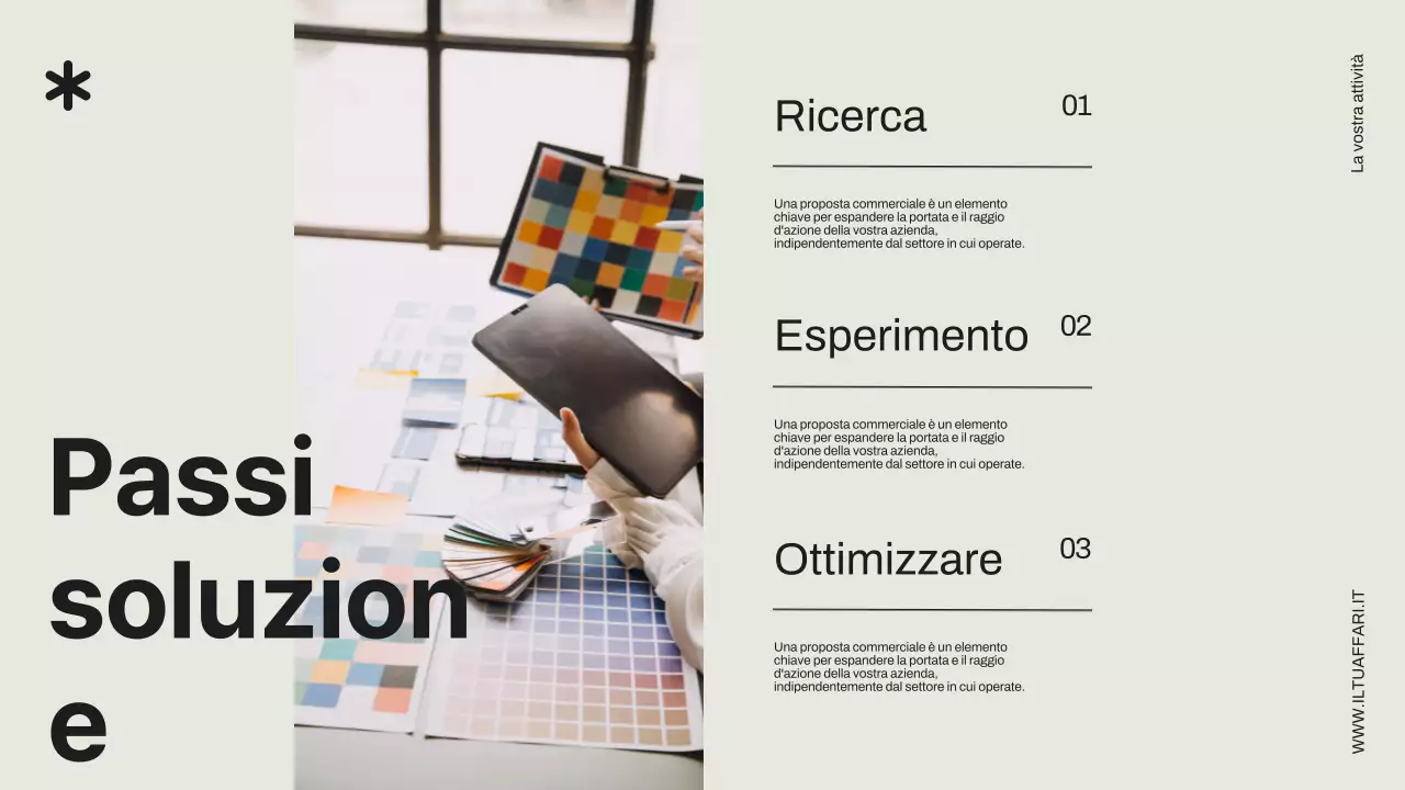 Proposta di progetto commerciale minimale in nero e avorio