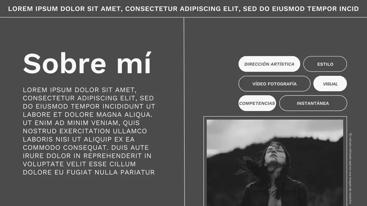 Material de portafolio de fotógrafo minimalista de tendencia en gris y blanco