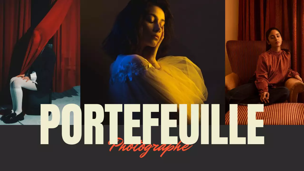 Présentation du portfolio d'un photographe de tendances en noir et rouge
