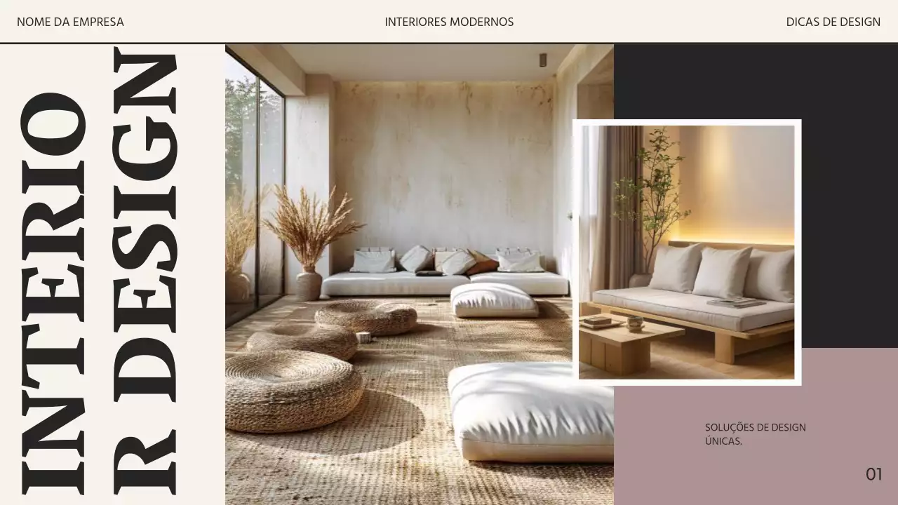 Promoção comercial do estúdio de design de interiores moderno bege e preto