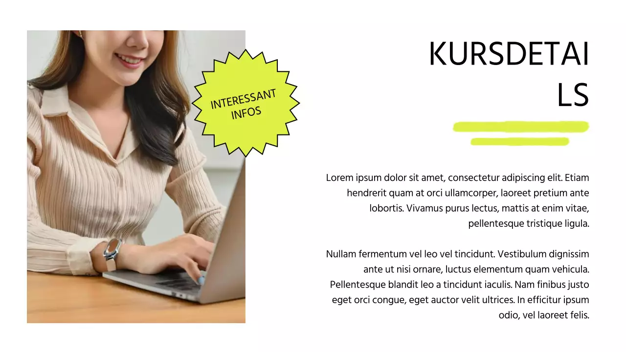 Modernes Online-Kursangebot in Weiß und Limone