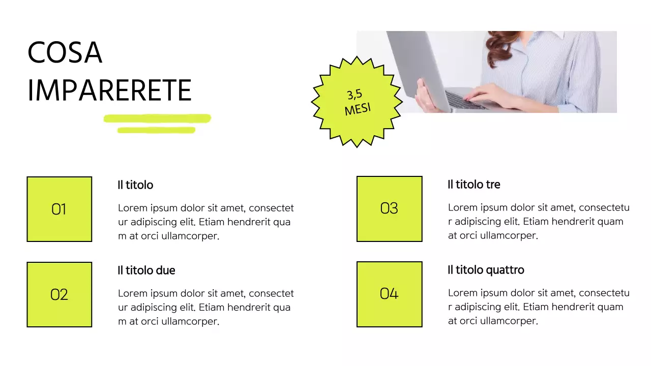 Promozione di un corso online moderno in bianco e lime