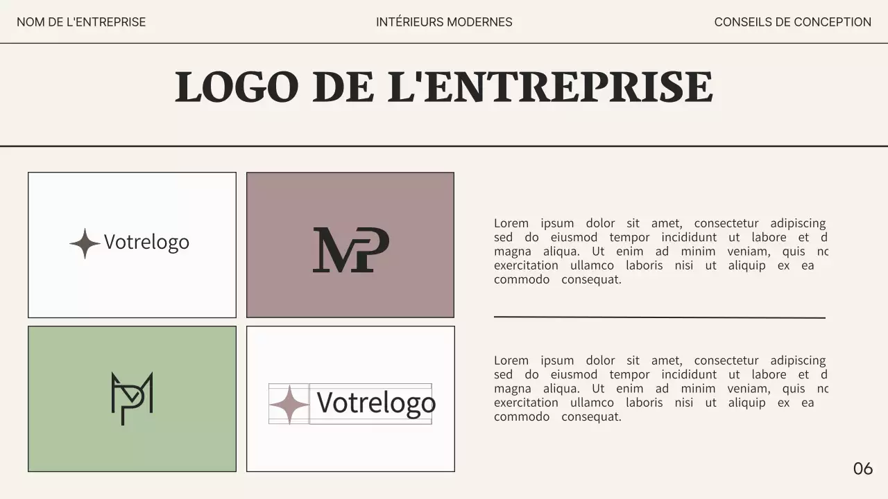 Studio de design d'intérieur moderne beige et noir Promotion d'entreprise