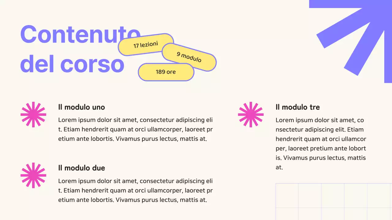 Promozione del corso SMM online geometrico beige e viola