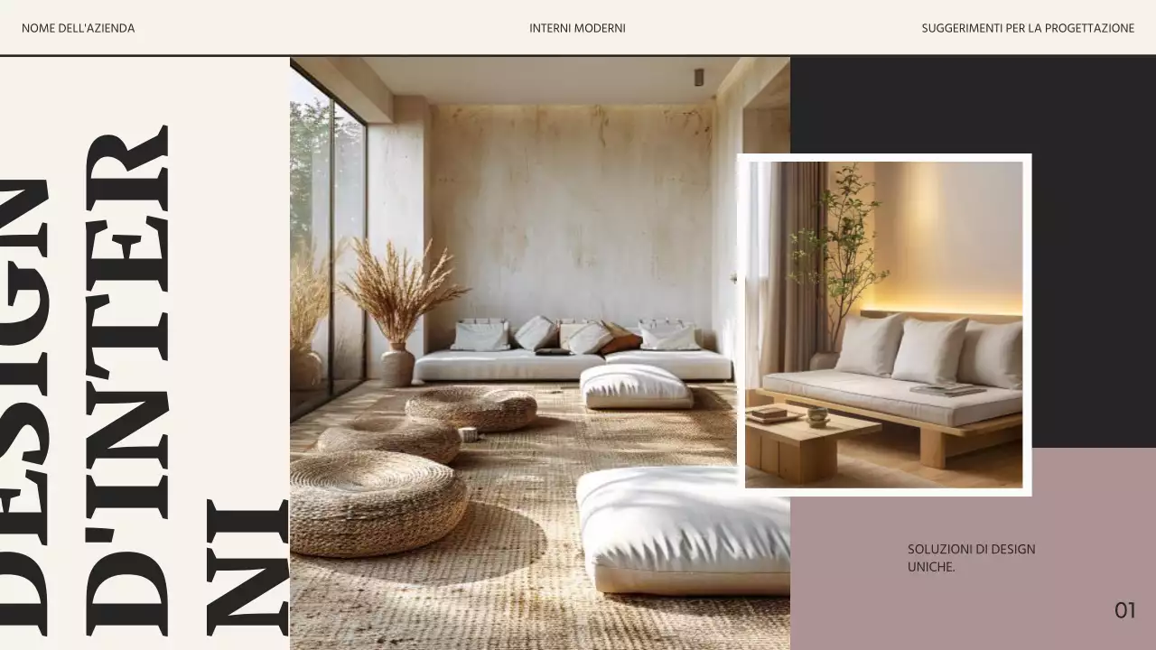 Promozione commerciale dello studio di interior design moderno beige e nero