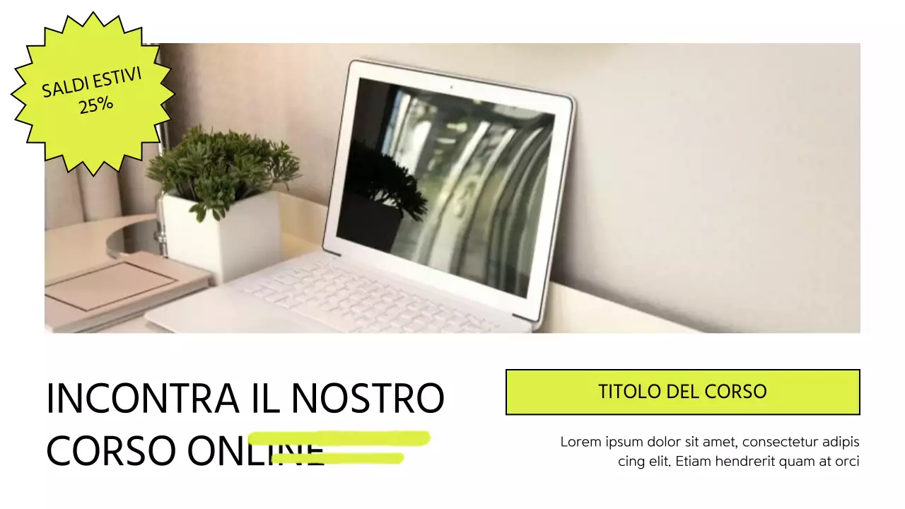 Promozione di un corso online moderno in bianco e lime