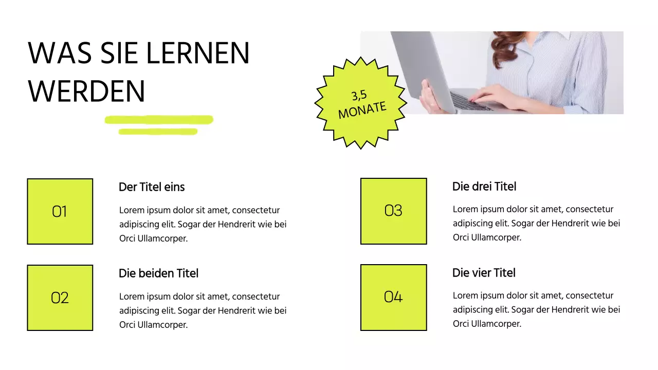 Modernes Online-Kursangebot in Weiß und Limone