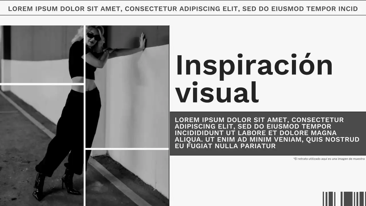 Material de portafolio de fotógrafo minimalista de tendencia en gris y blanco