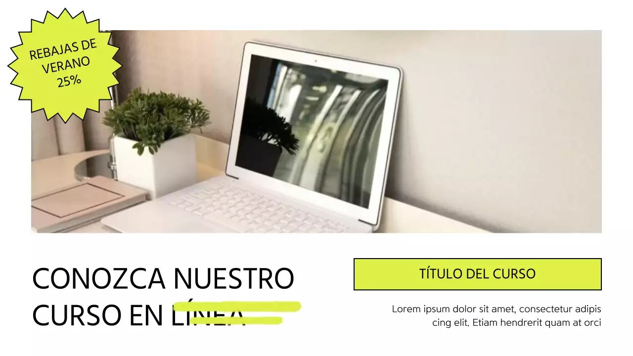 Promoción de cursos en línea modernos en blanco y lima