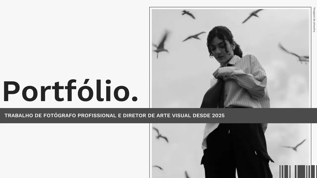 Material de portefólio de fotógrafo minimalista com tendência para cinzento e branco