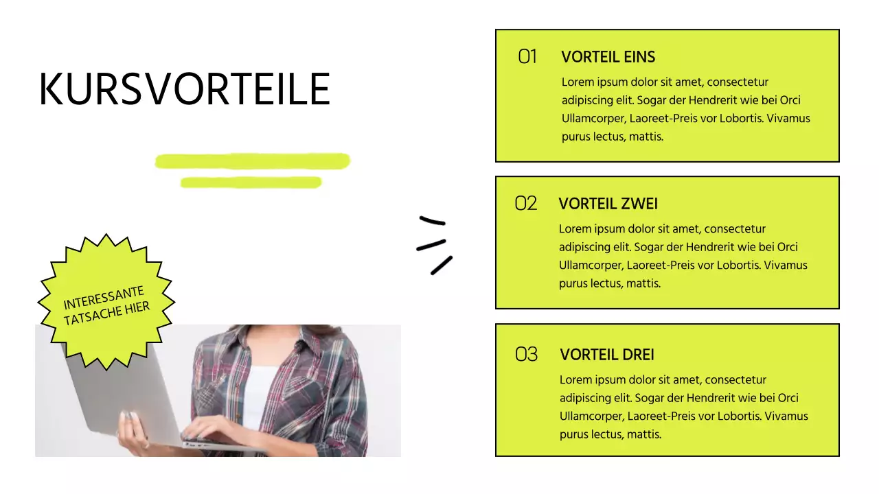 Modernes Online-Kursangebot in Weiß und Limone