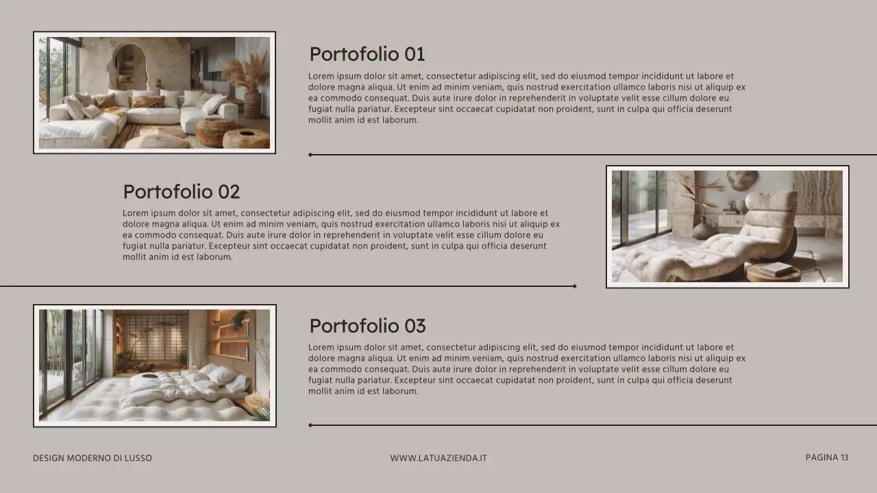 Presentazione dello studio di interior design moderno beige-marrone