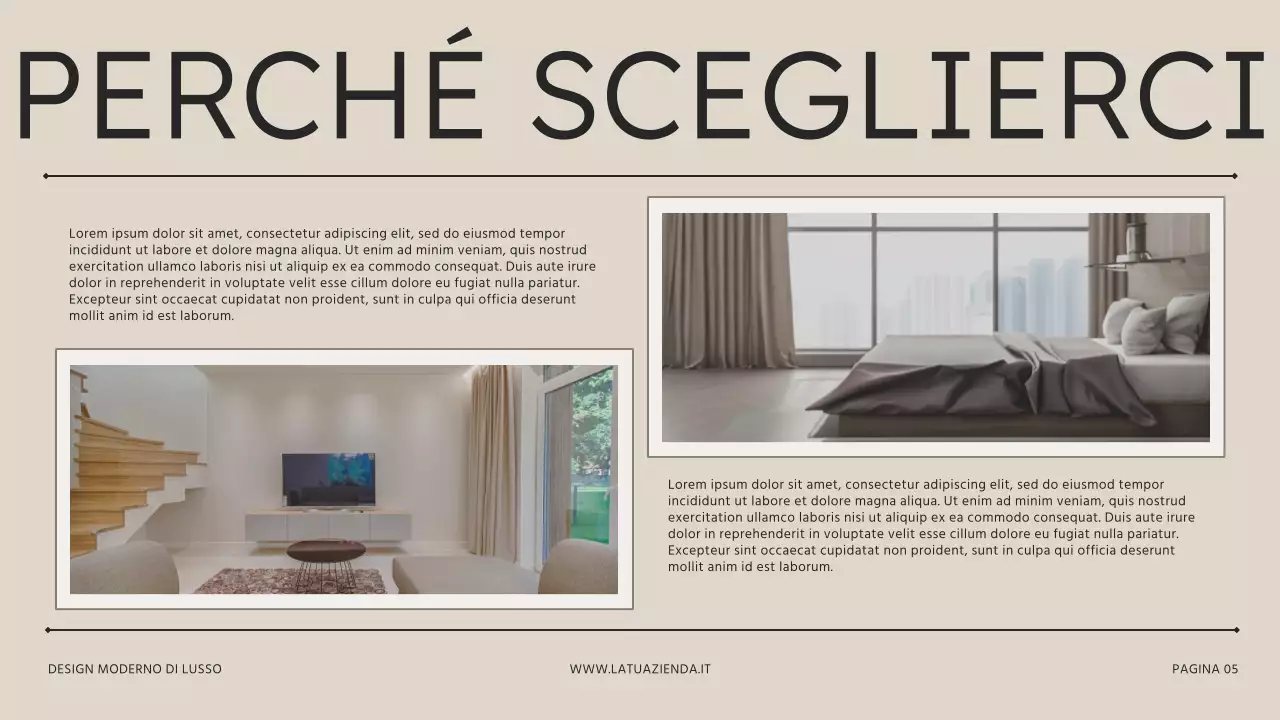 Presentazione dello studio di interior design moderno beige-marrone