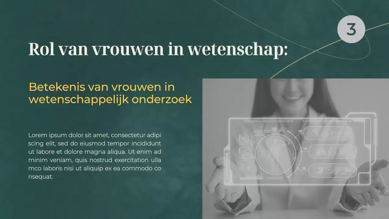 Groen en grijs basismateriaal voor lezingen over vrouwen in de wetenschap