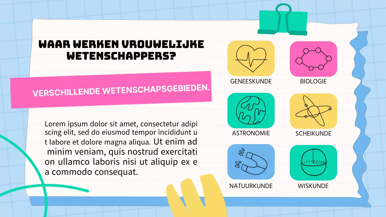 Blauw en roze basismateriaal voor lezingen over vrouwen in de wetenschap