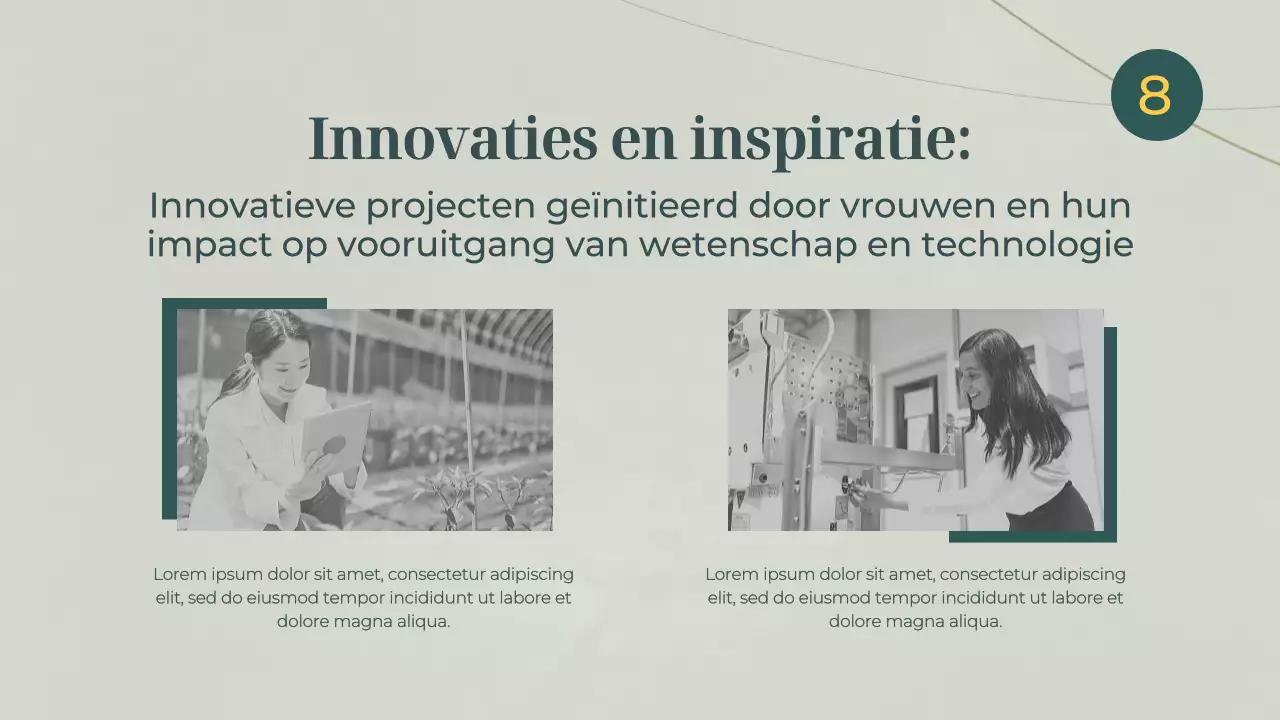 Groen en grijs basismateriaal voor lezingen over vrouwen in de wetenschap