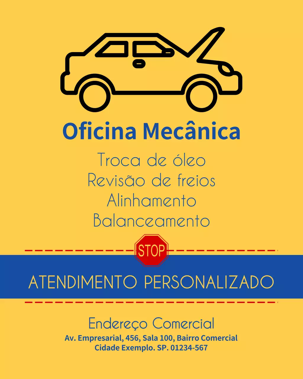 Publicação de anúncio de serviço automotivo simples amarelo no Instagram