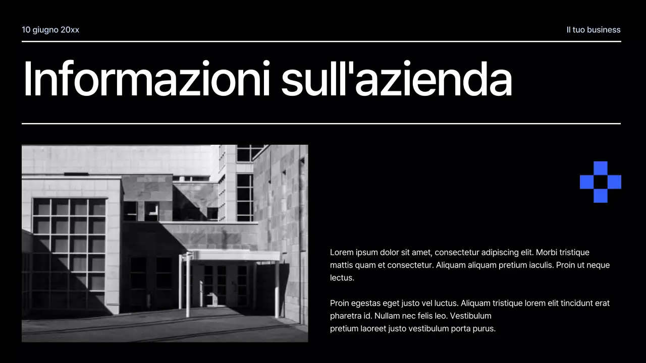 Proposta di progetto geometrico moderno nero e blu