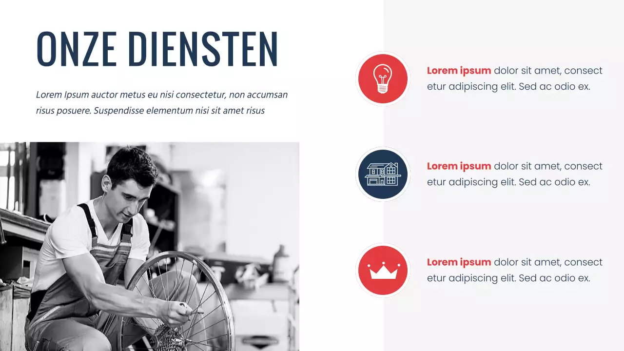 Navy Red moderne minimale Bike Shop bedrijfsintroductie