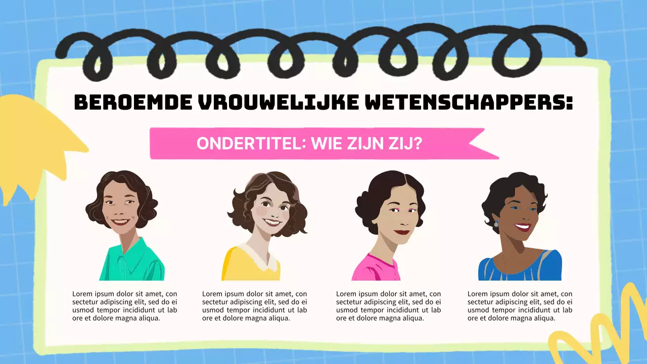 Blauw en roze basismateriaal voor lezingen over vrouwen in de wetenschap