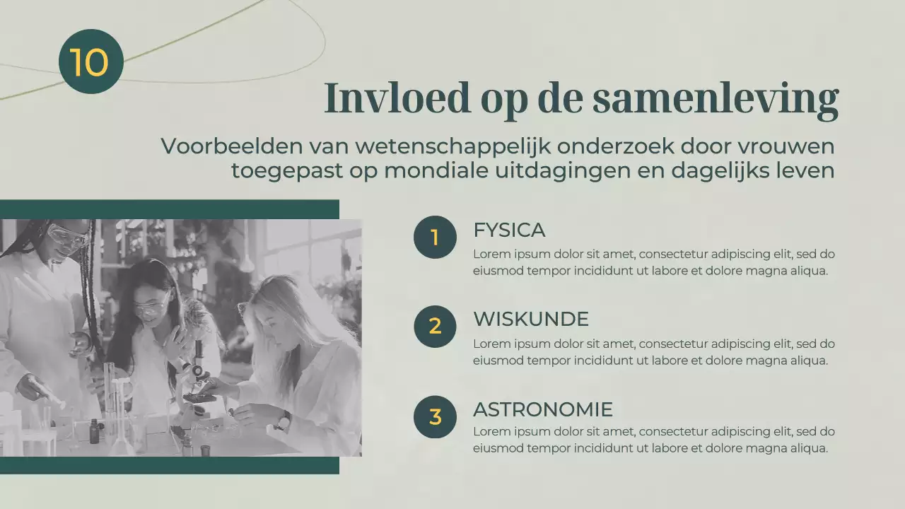 Groen en grijs basismateriaal voor lezingen over vrouwen in de wetenschap