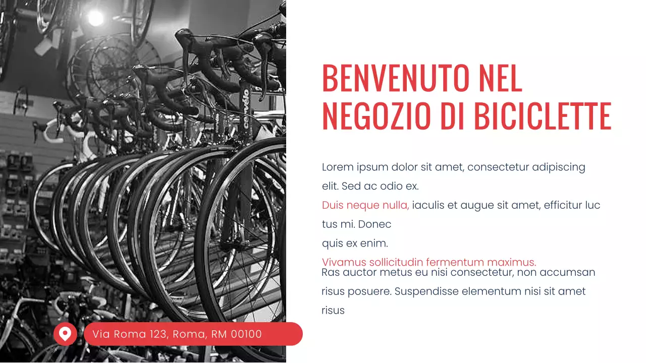 Presentazione dell'azienda Bike Shop moderno e minimal di colore rosso navy