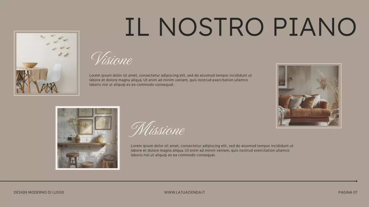 Presentazione dello studio di interior design moderno beige-marrone