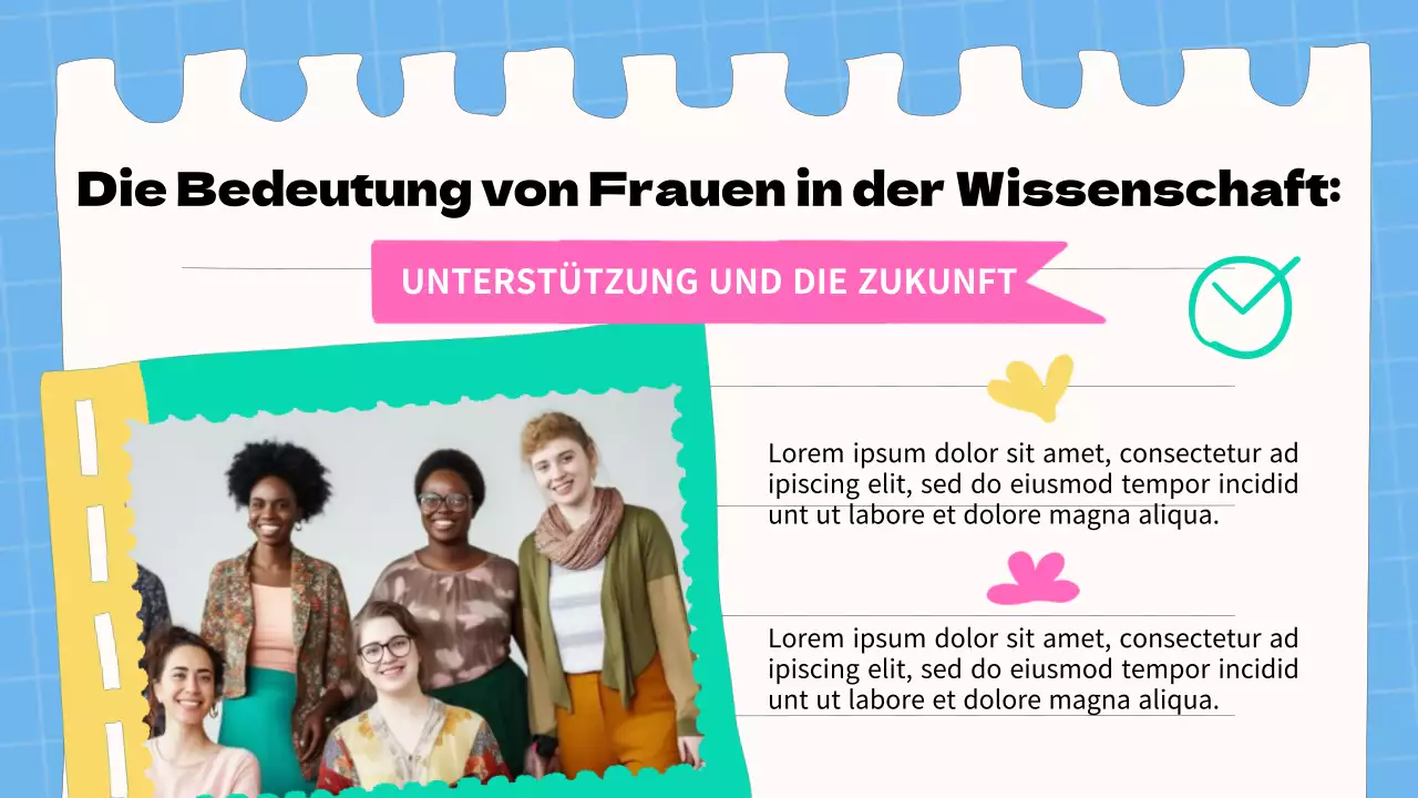 Blaues und rosafarbenes Basismaterial für Vorlesungen über Frauen in der Wissenschaft