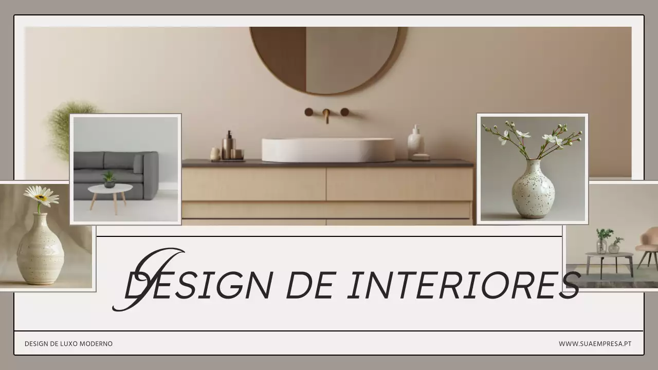 Apresentação do estúdio de design de interiores moderno bege-castanho