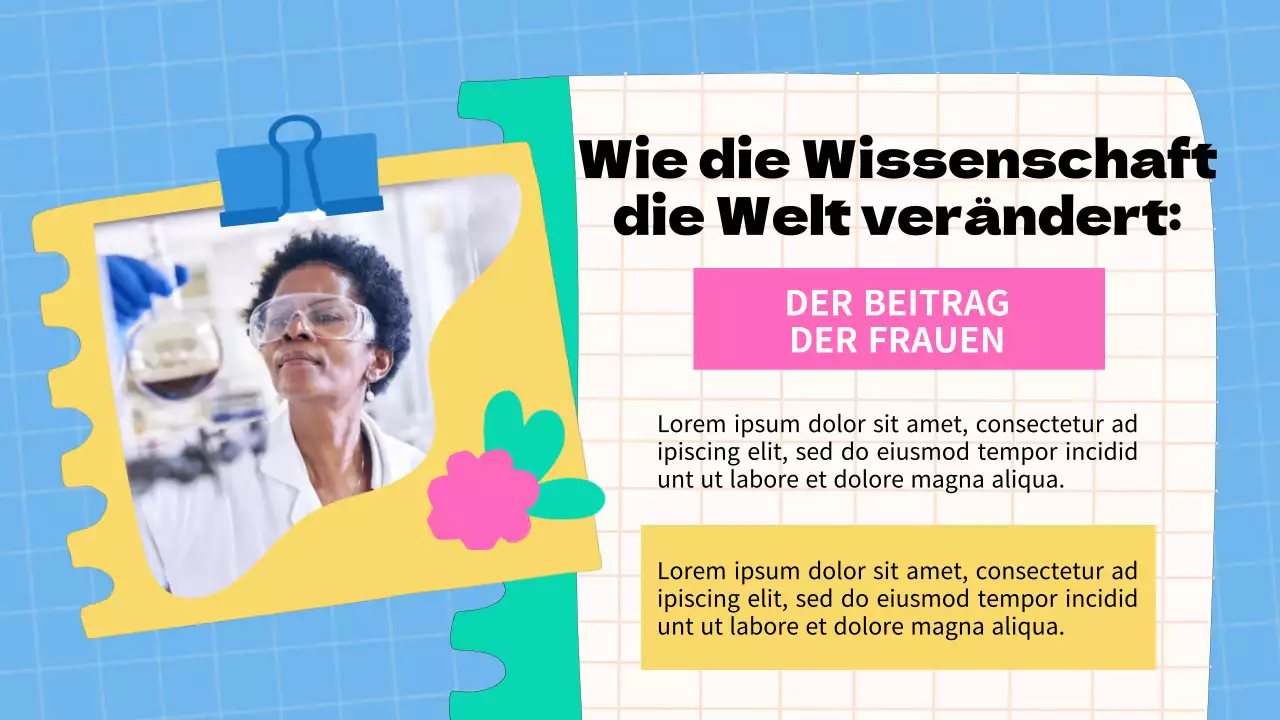 Blaues und rosafarbenes Basismaterial für Vorlesungen über Frauen in der Wissenschaft