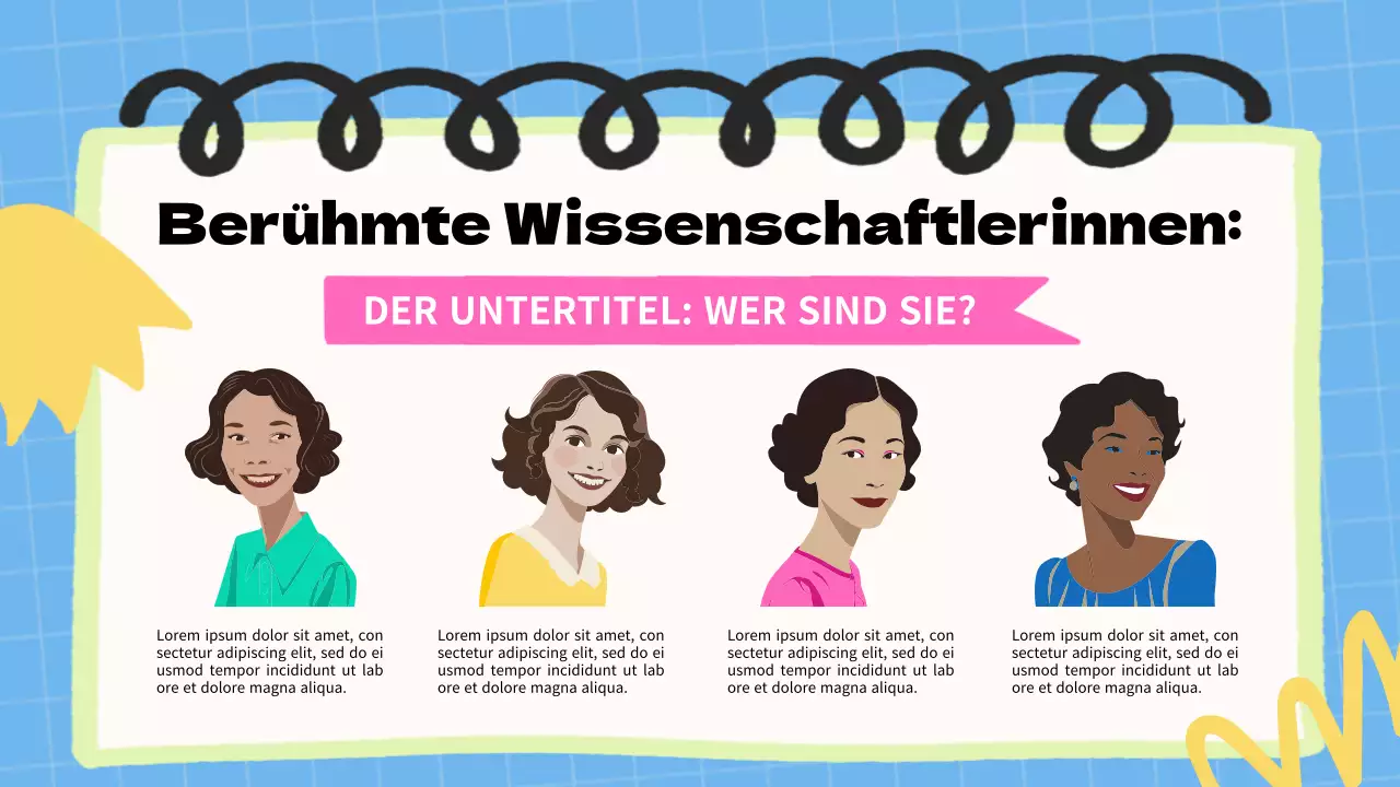 Blaues und rosafarbenes Basismaterial für Vorlesungen über Frauen in der Wissenschaft