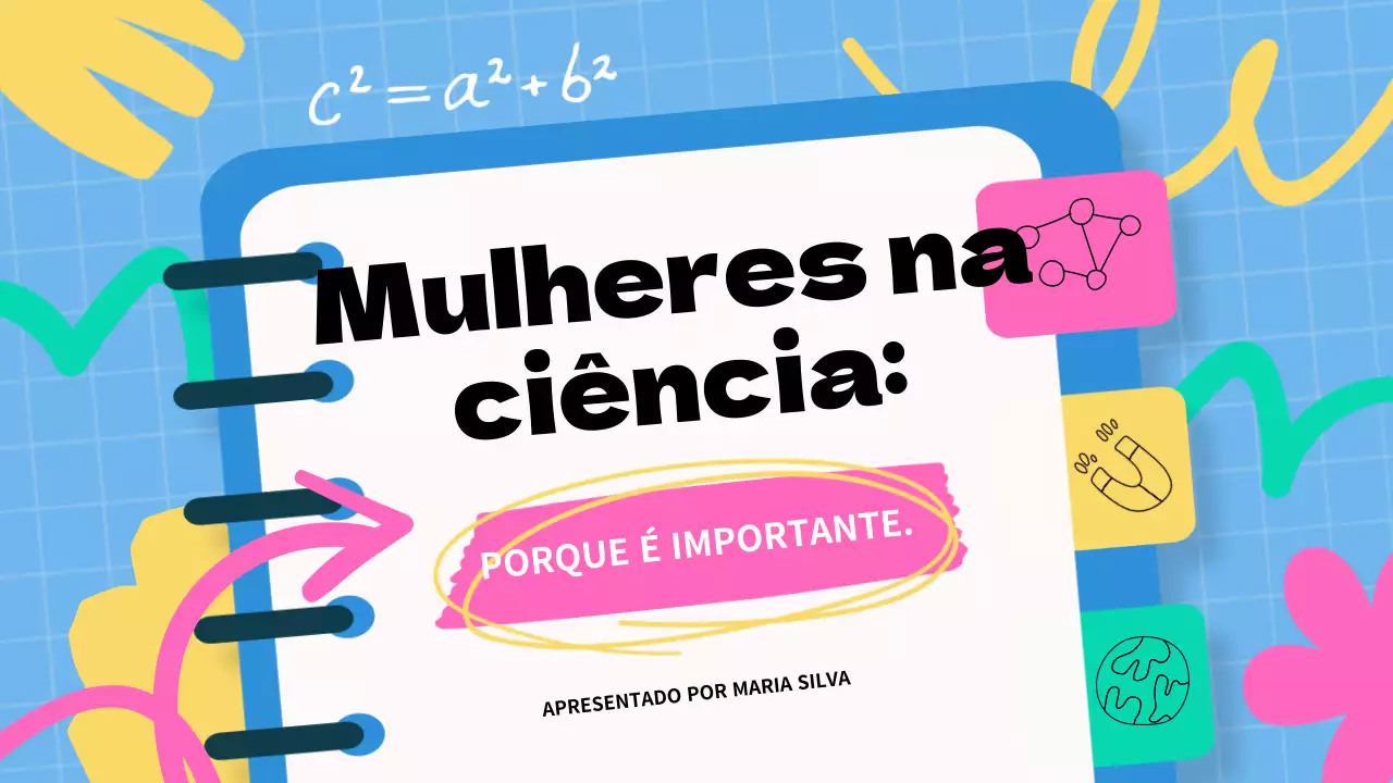 Material didático básico azul e cor-de-rosa sobre as mulheres na ciência